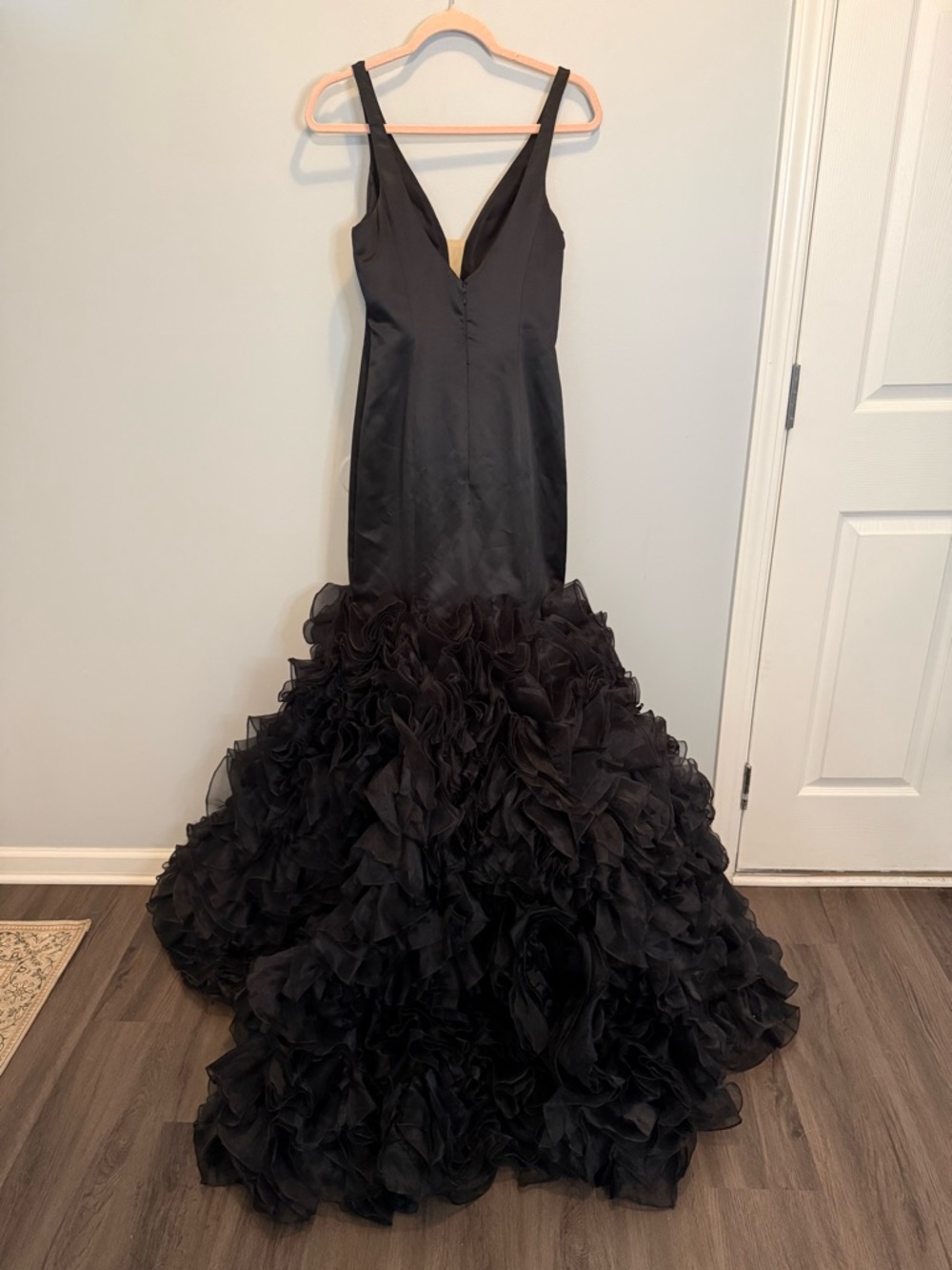 Sherri Hill 51678 Black Tulle Ruffle Mermaid Gown Size 4 - Picture 11 of 13